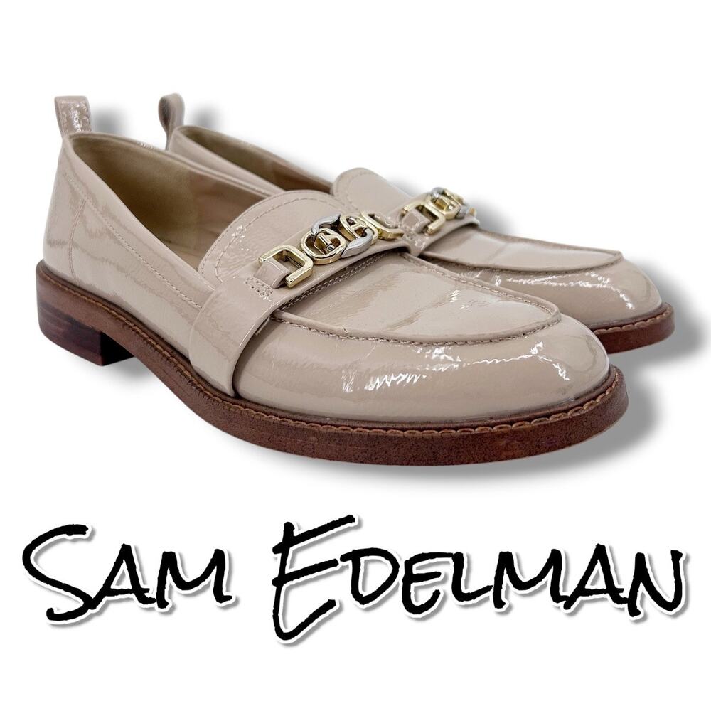 Sam Edelman Christy Loafer Taupe Patent Leather Buckle Strap Womens Size 8.5M